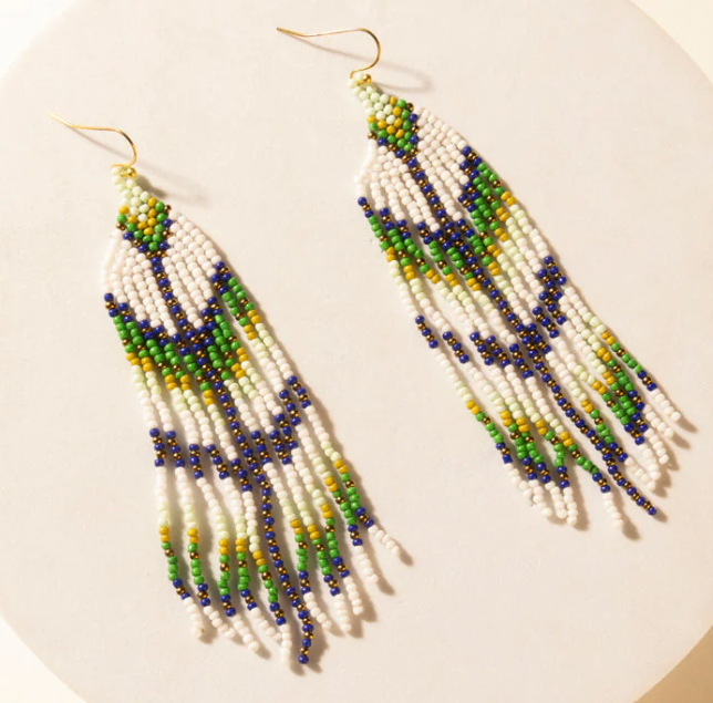 Sage Sky Beaded Fringe Earrings in Cactus Crest