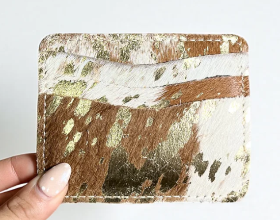 Gold acid wash cowhide card holder
