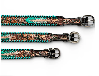 Turquoise feather dog collar