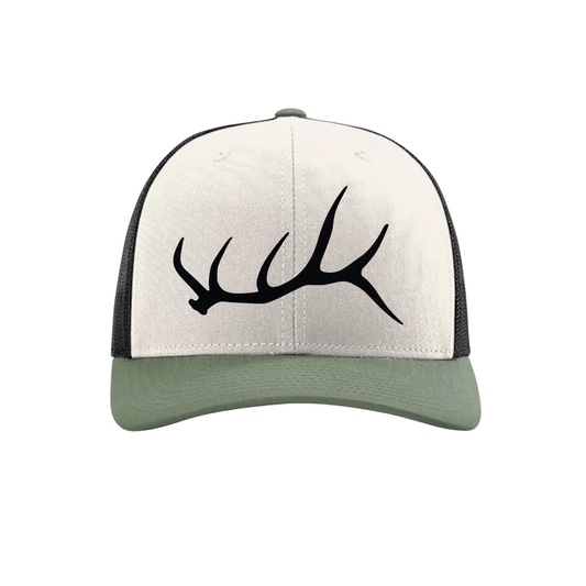 Black Leather Antler Patch Trucker Hat – Richardson 112 Cream/Black/Loden