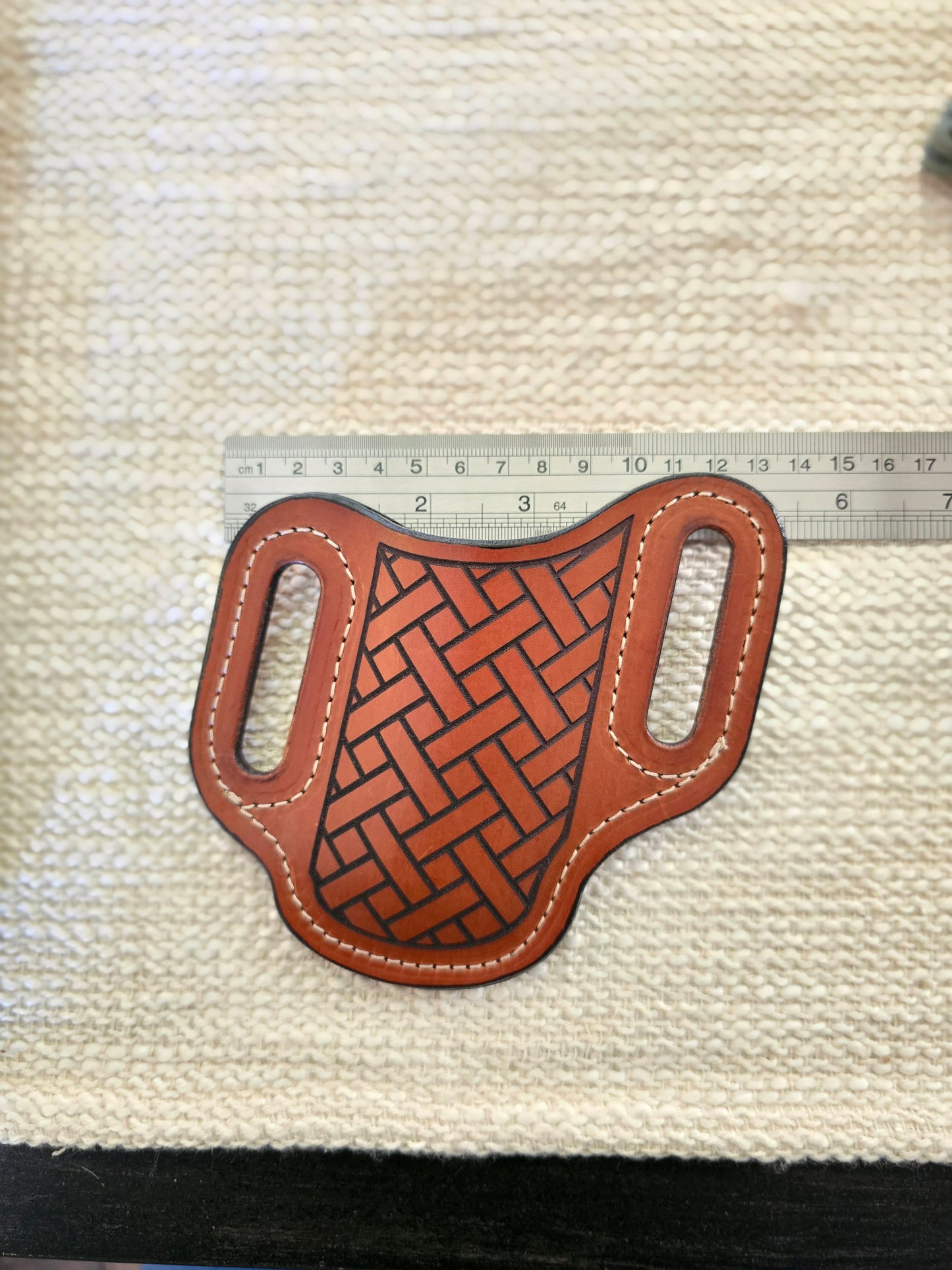 Handcrafted Leather Folding Knife Belt Slide – Brown Basket Weave