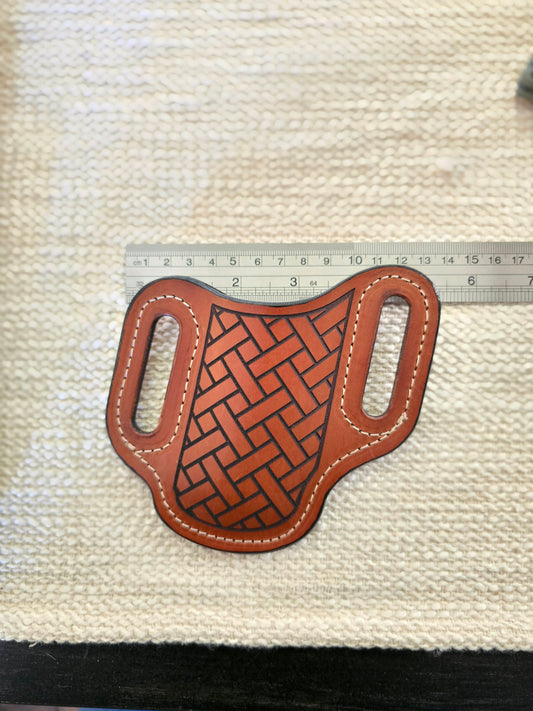 Handcrafted Leather Folding Knife Belt Slide – Brown Basket Weave