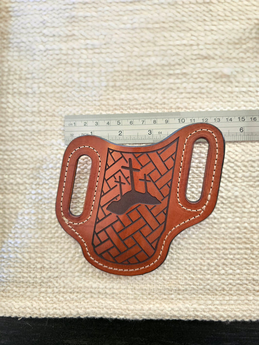 Handcrafted Leather Folding Knife Belt Slide – Three Crosses