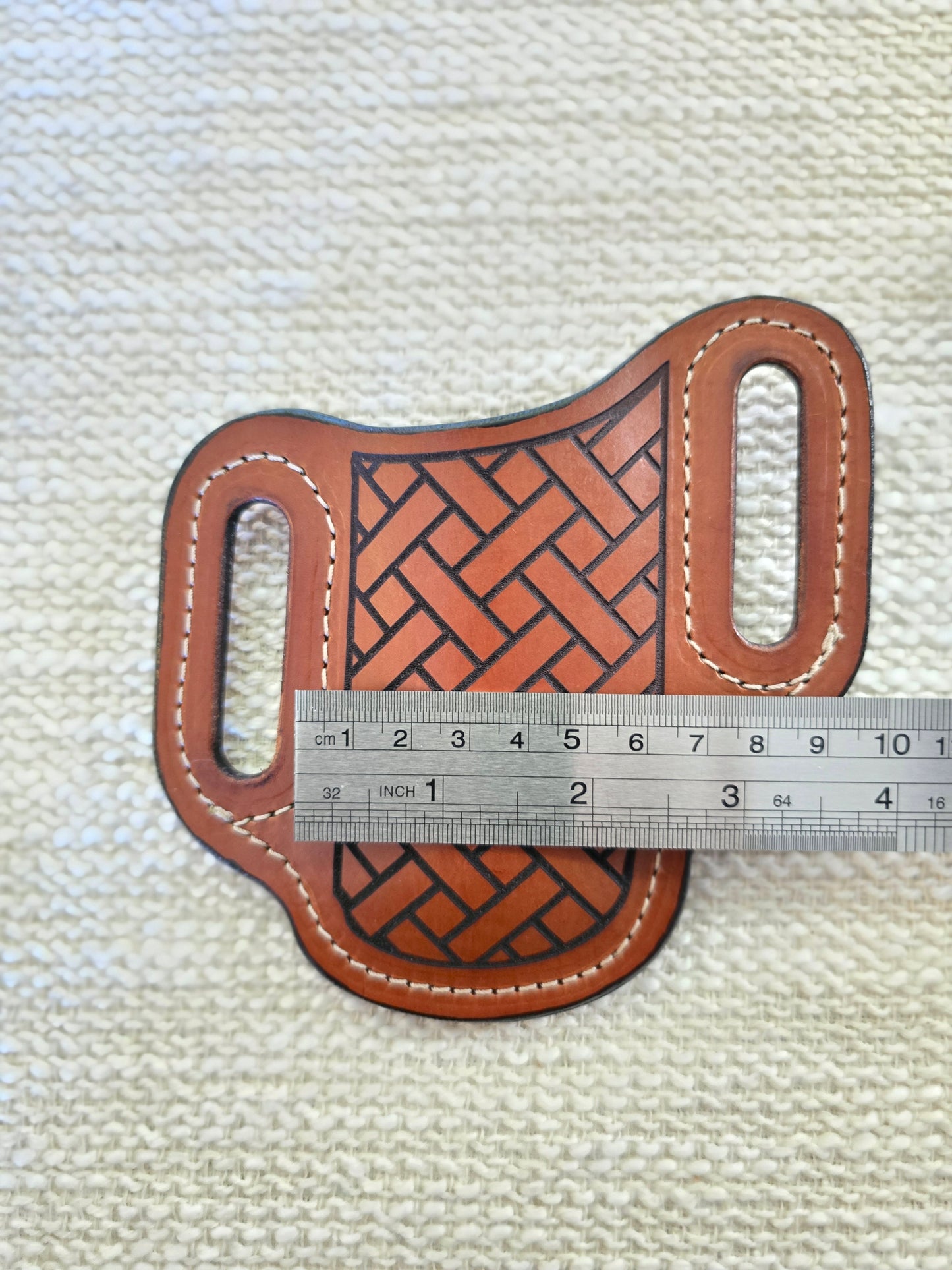 Handcrafted Leather Folding Knife Belt Slide – Brown Basket Weave