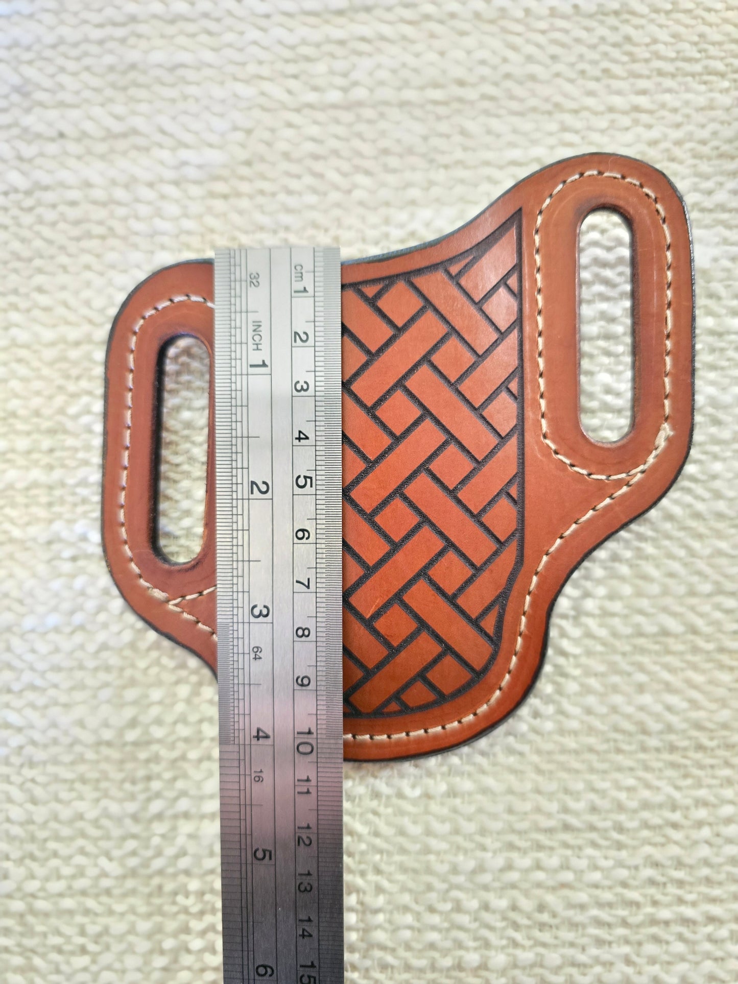 Handcrafted Leather Folding Knife Belt Slide – Brown Basket Weave