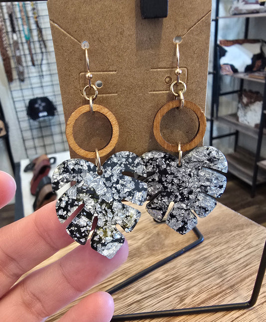 Black & White Marble Acrylic & Wood Statement Earrings