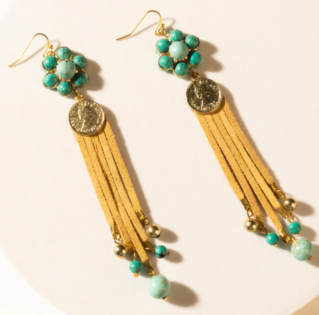 Desert Concho Bloom Drop Earrings in Suede Sand