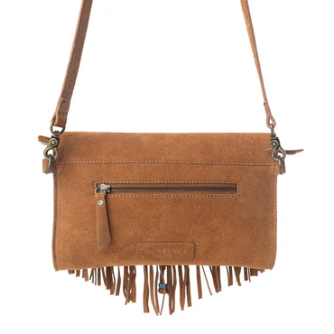 Texas Mist Fringed Leather Bag in Rustwood with Concho Accent