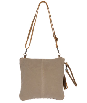 Patterned Canvas Brown Leather Trim Crossbody