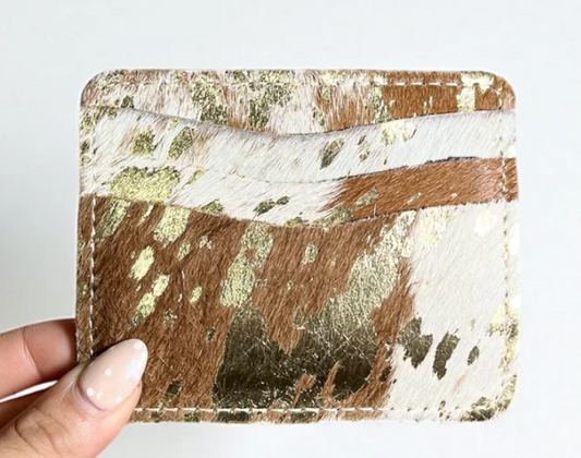 Gold acid wash cowhide card holder
