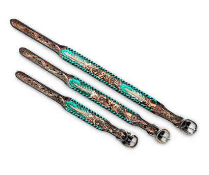 Turquoise feather dog collar