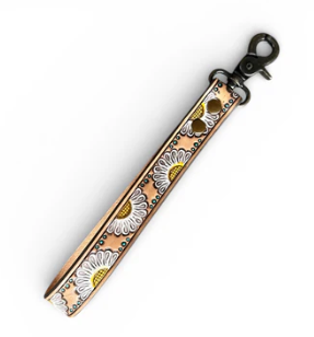 Sunflower tooled leather wristlet band