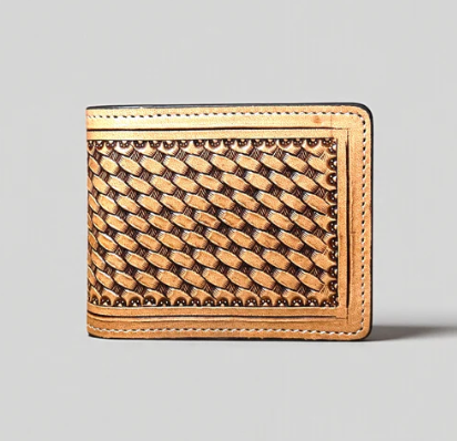 Basketweave tooled leather men’s wallet