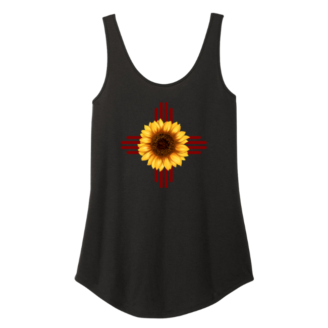 Black tank top maroon Zia with sunflower