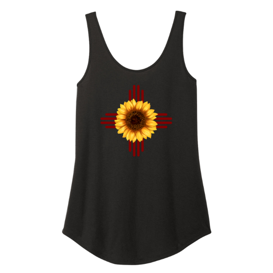 Black tank top maroon Zia with sunflower